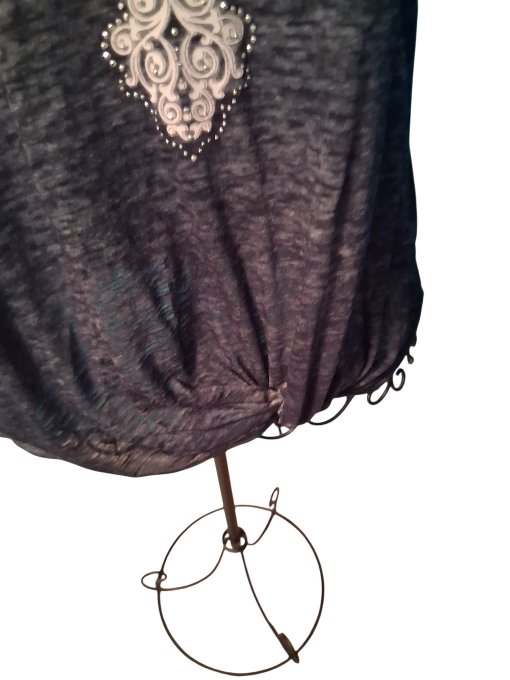 Est. 1848 Women's Velvet BlueShort Sleeve Top with Decorative Cross - Picture 3 of 5